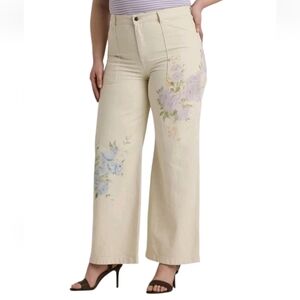 Lauren Ralph Lauren Jeans Size 22W Floral Printed High Rise Wide Leg Carpenter